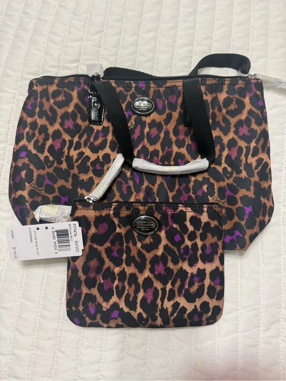 New with tag COACH Leopard-Print Tote with Purple Accents